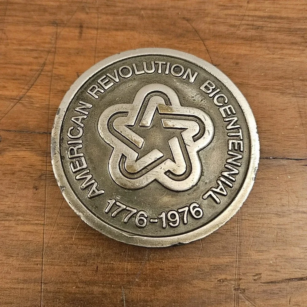 Vintage American Revolution Bicentennial 1776-1976 Belt Buckle Spec Cast Silver‎